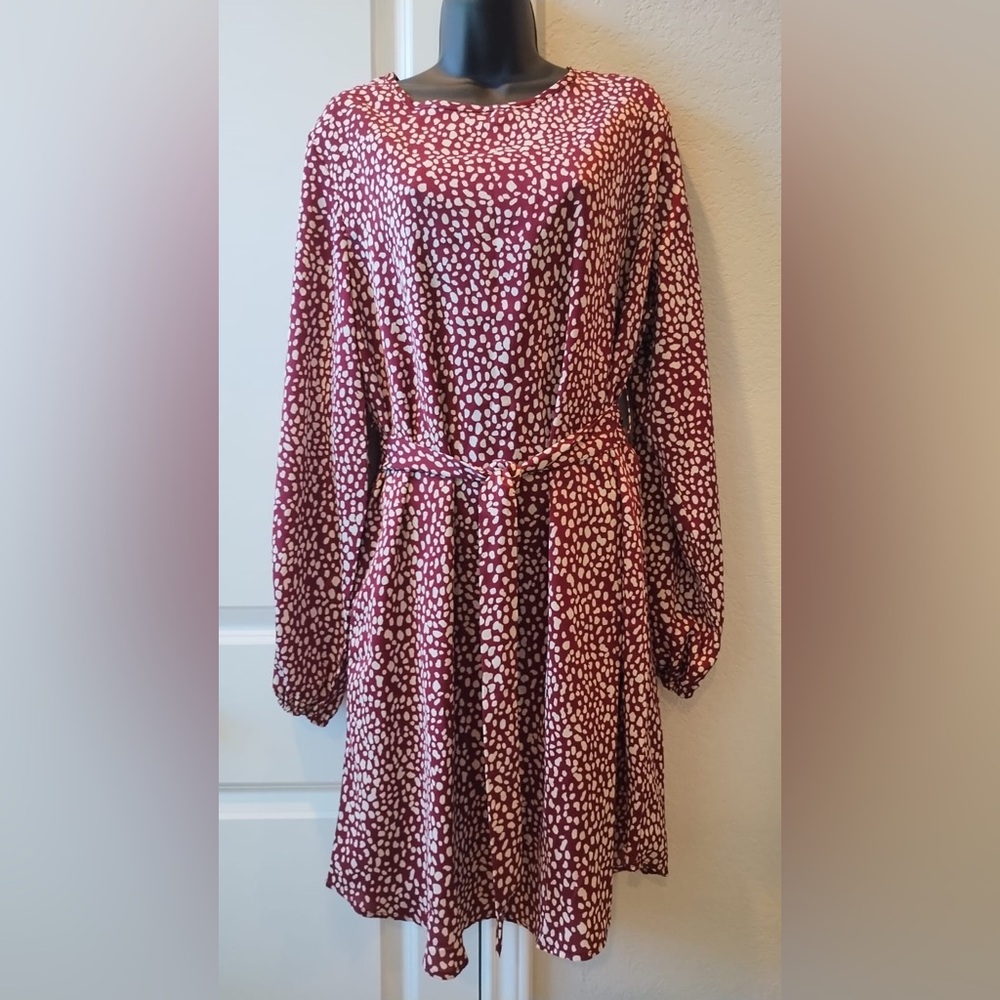 Long Sleeve Red /white Tie Detail Women's Dress Size XL